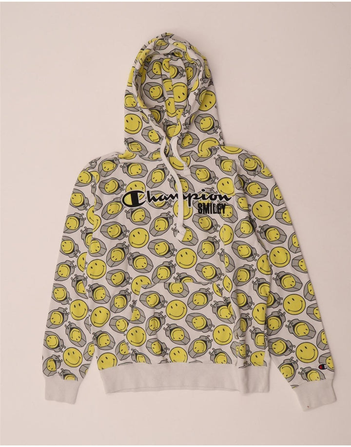 Champion masculino smiley gráfico moletom com capuz pequeno amarelo geométrico