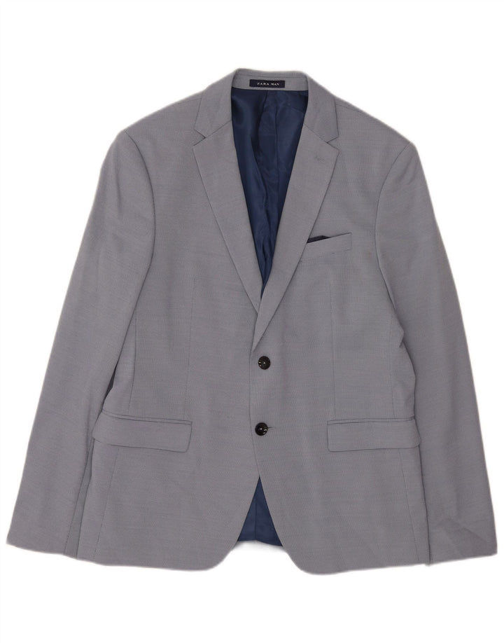 Jaqueta blazer masculina Zara com 2 botões UE 52 grande azul poliéster