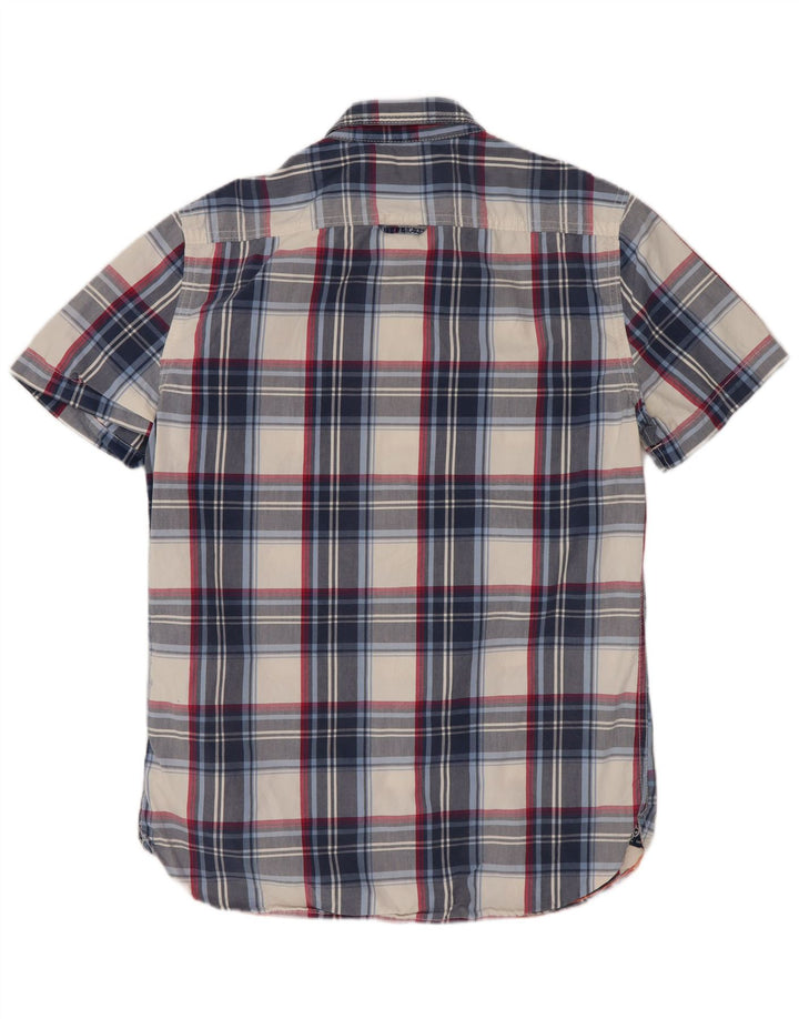 Camisa masculina Superdry manga curta xadrez azul médio