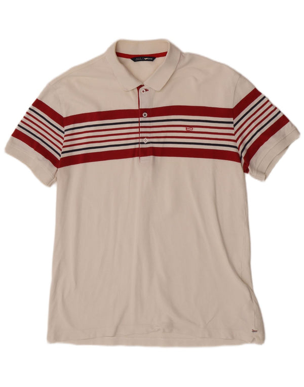 Camisa polo masculina Gas XL algodão listrado branco