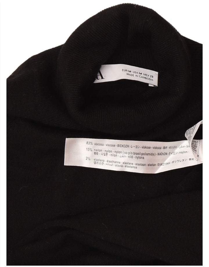 Suéter feminino Zara de manga curta com gola redonda Reino Unido 12 médio preto