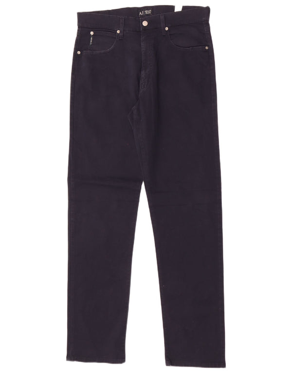 Armani Mens Straight Casual Trousers W34 L34 Navy Blue Cotton