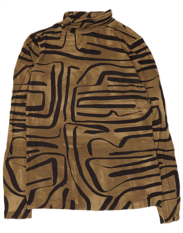 Top feminino Jigsaw manga comprida Reino Unido 10 viscose geométrica marrom pequena