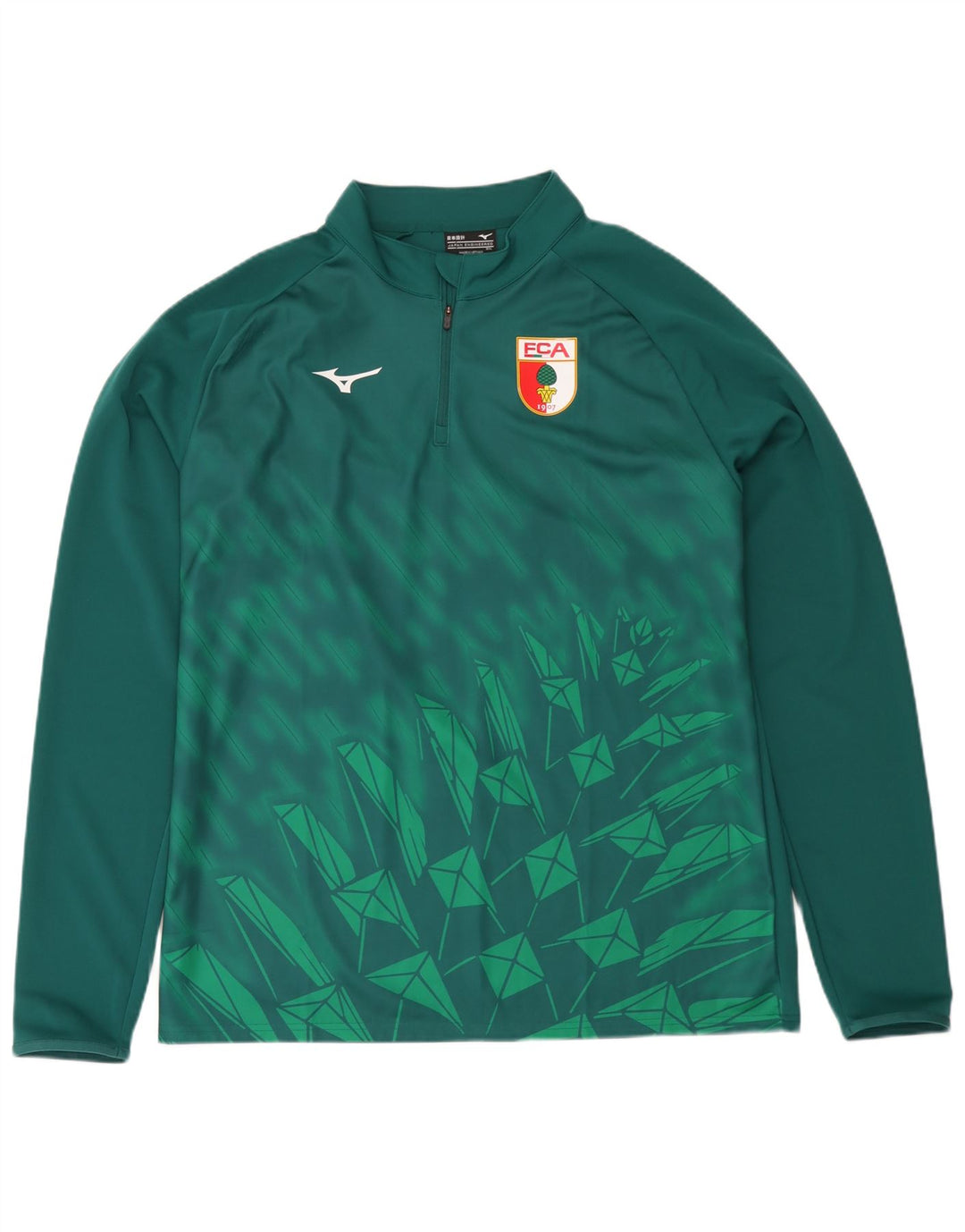 Top gráfico masculino Mizuno com zíper e manga comprida 3XL poliéster geométrico verde