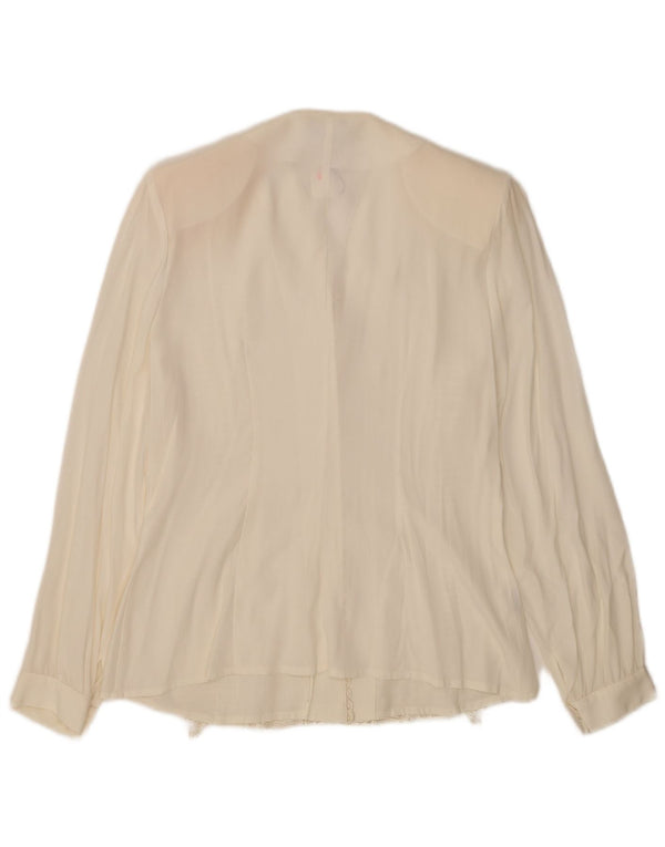 Blusa camisa feminina vintage Reino Unido 18 XL acetato branco esbranquiçado