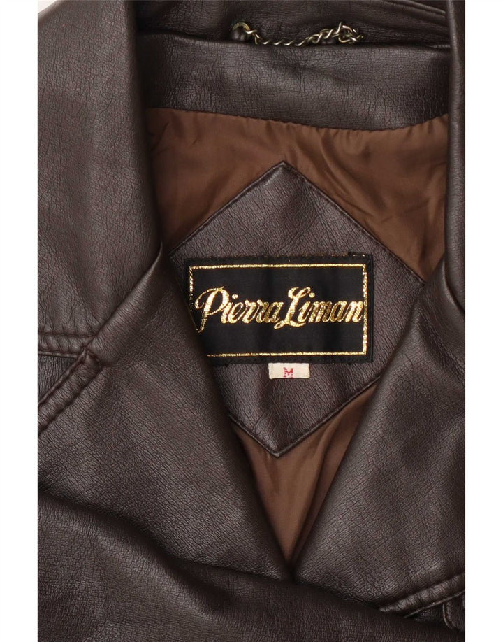Casaco de couro feminino vintage UK 12 marrom médio