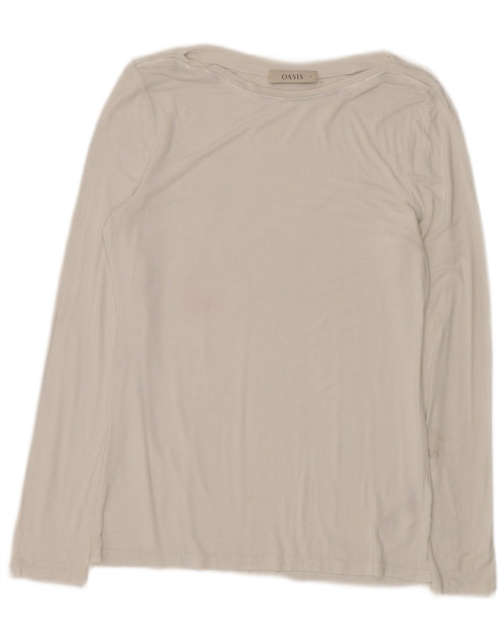 Top feminino OASIS de manga comprida UK 10 viscose branca pequena