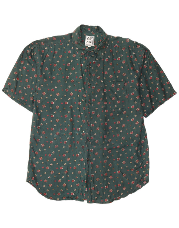 Camisa masculina de manga curta Fuzi Silks grande verde floral