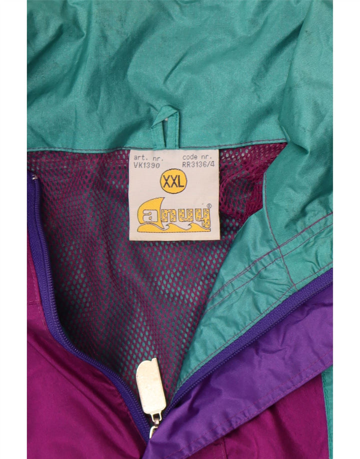 Jaqueta de chuva masculina vintage UK 44 2XL roxo Colourblock Nylon