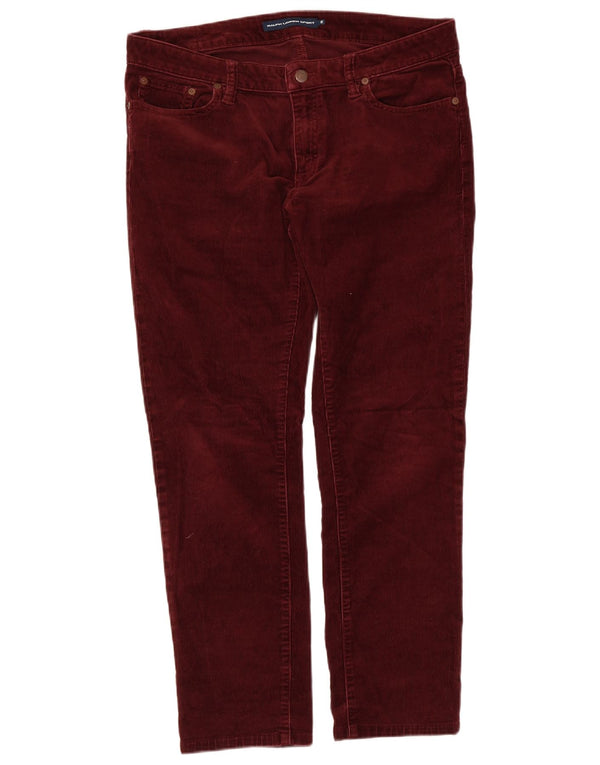 Ralph Lauren Calça feminina slim de veludo cotelê EUA 12 grandes W34 L27 Borgonha