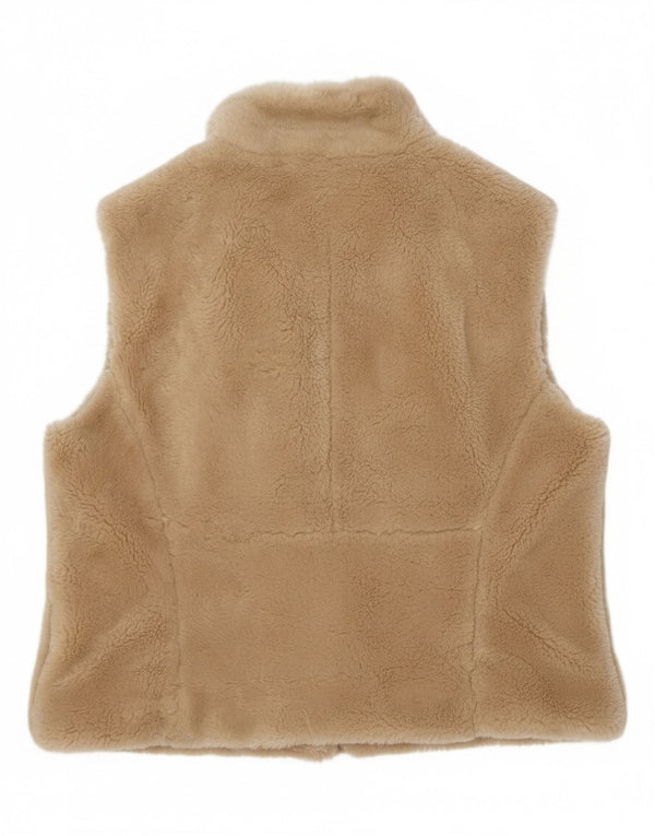 Vintage Womens Faux Fur Gilet EU 40 Médio Off White Acrílico