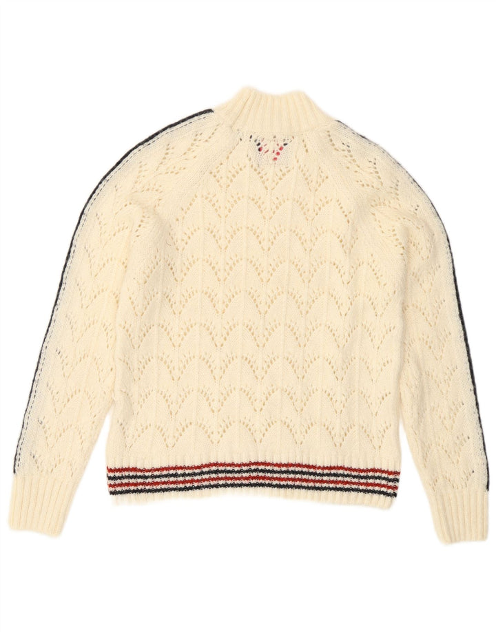 Suéter feminino Superdry com gola tartaruga UK 8 pequeno listrado branco
