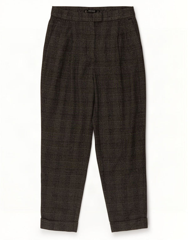 Zara Calça feminina cintura alta com pregas XS W24 L25 cinza Houndstooth