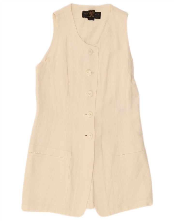 Jaqueta blazer feminina Donna Karan Longline 5 botões Reino Unido 12 médio off white