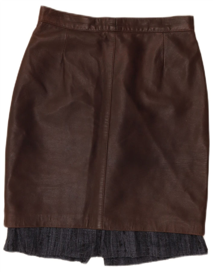 Saia de couro feminina vintage W28 couro marrom médio