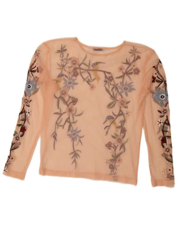 Zara Top feminino de manga comprida transparente UK 10 pequeno rosa floral