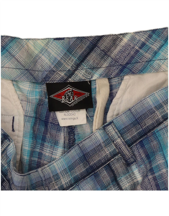 Shorts cargo masculino Bear W32 algodão xadrez azul médio