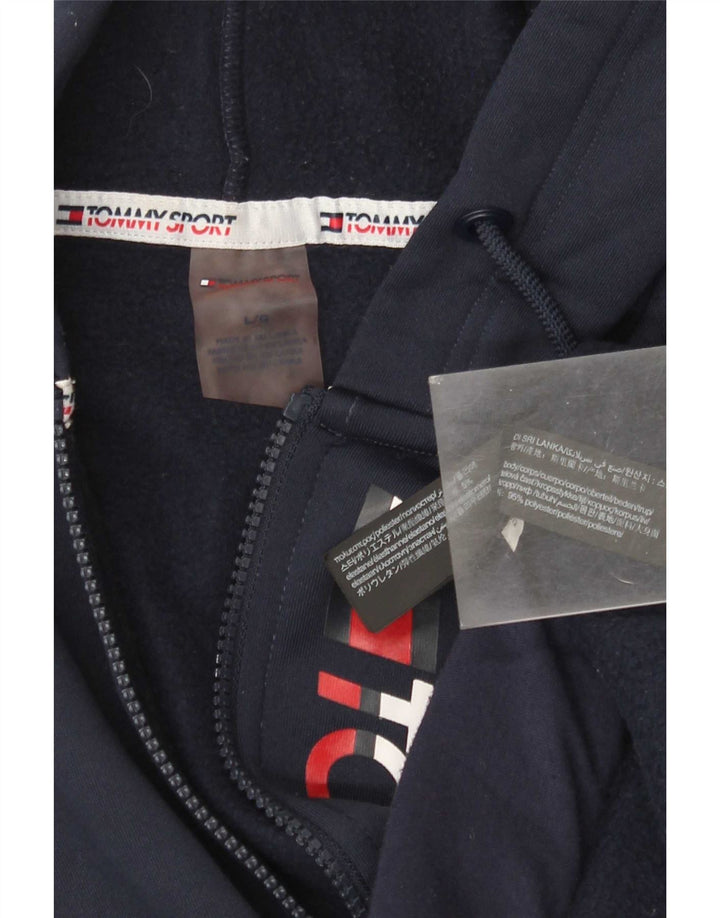 Tommy Hilfiger Suéter masculino com capuz e zíper gráfico grande poliéster azul marinho