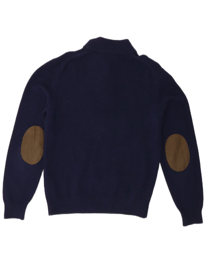 Suéter masculino Hackett com zíper e gola em lã de carneiro azul marinho médio