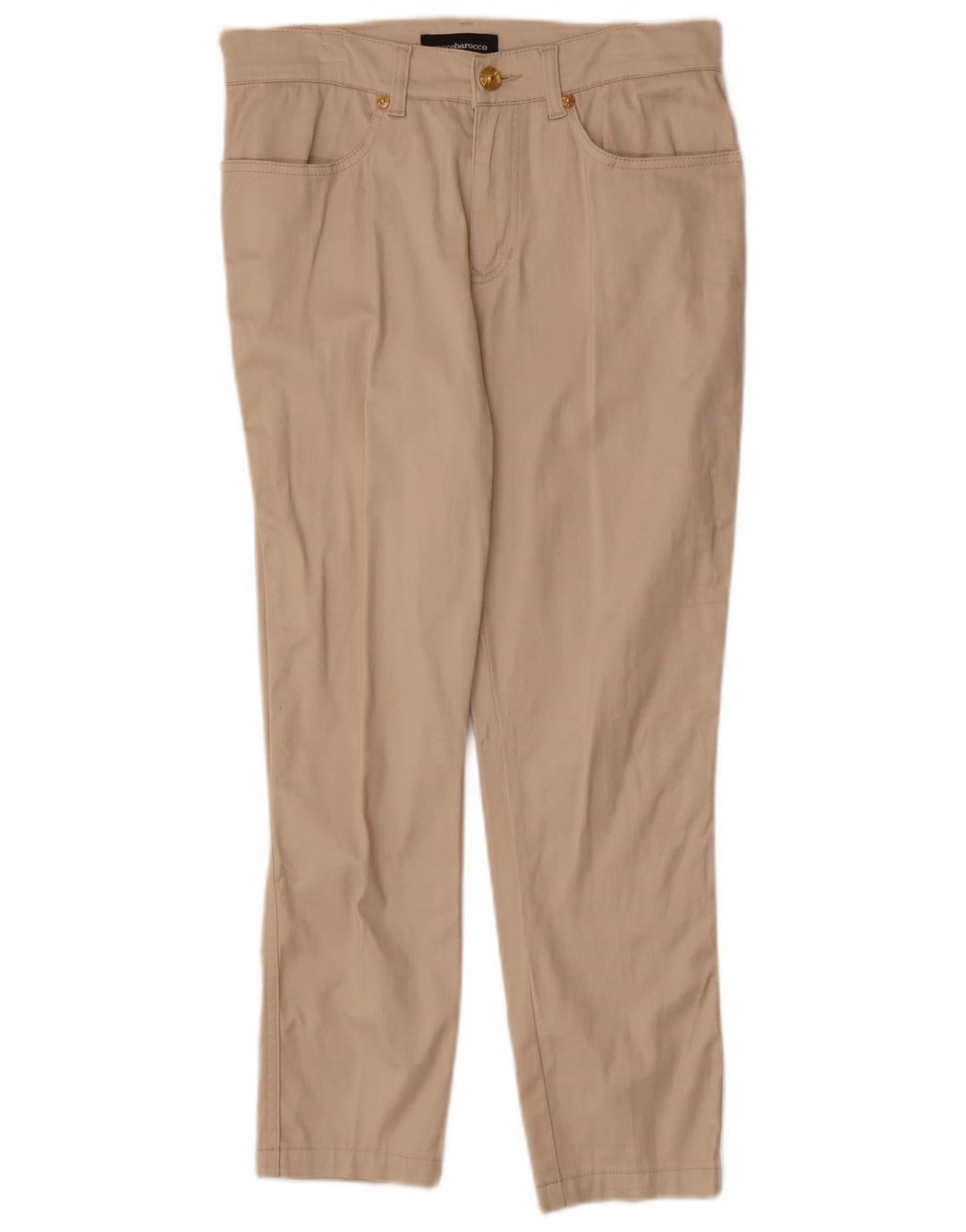 Calça feminina justa cortada ROCCOBAROCCO W30 L25 algodão bege