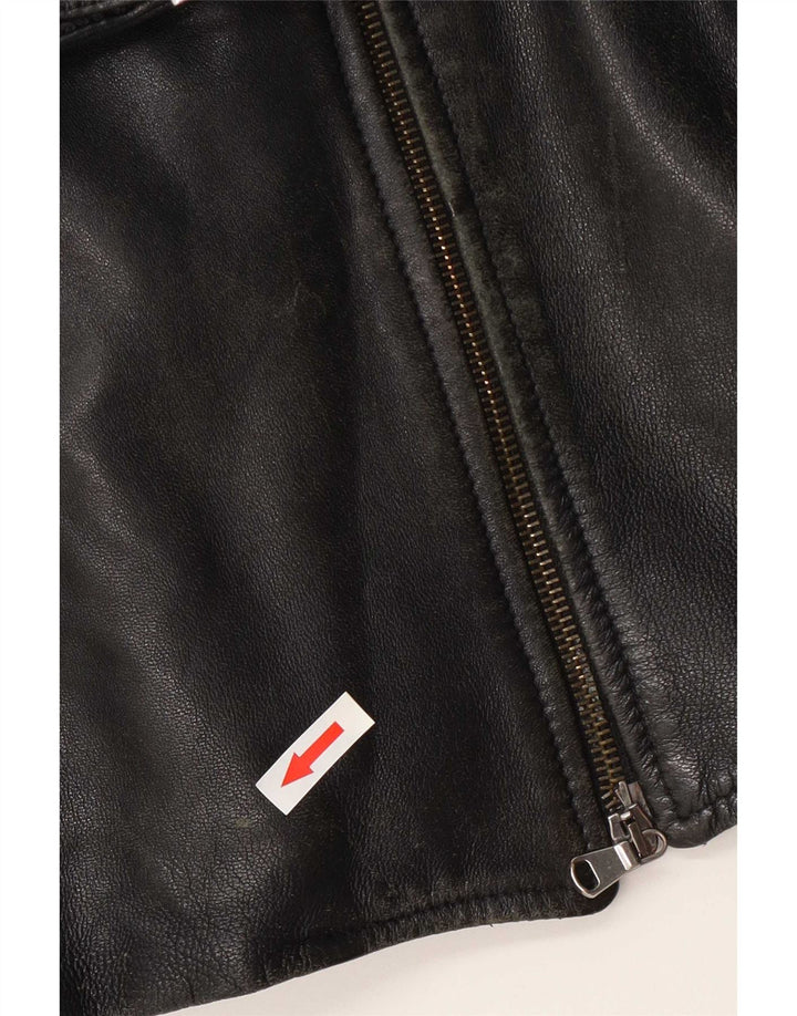 Jaqueta de couro feminina vintage UK 12 média preta