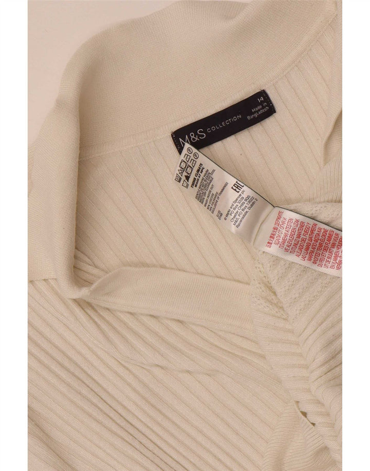 Suéter feminino Marks & Spencer com gola polo e viscose branca média Reino Unido 14