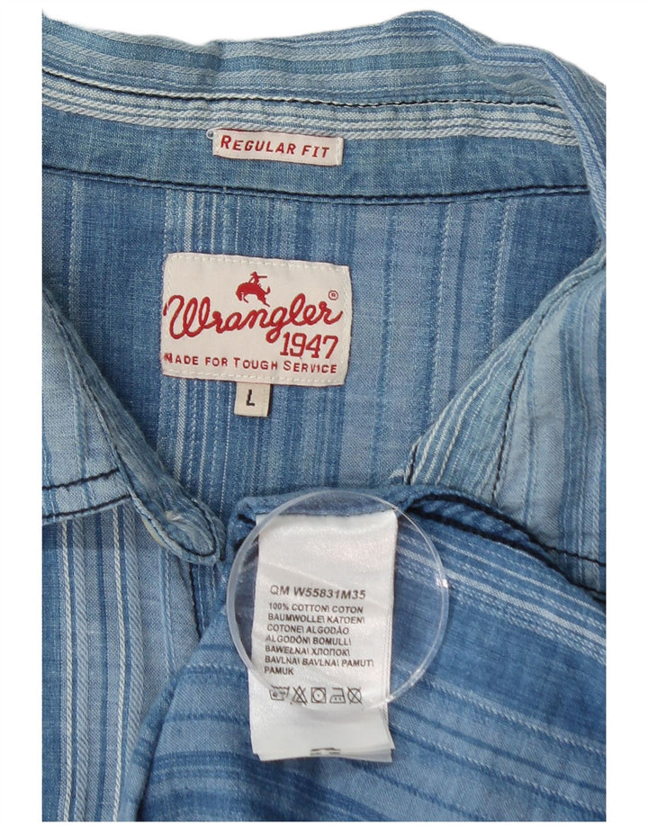 Camisa masculina de flanela de ajuste regular WRANGLER grande algodão listrado azul