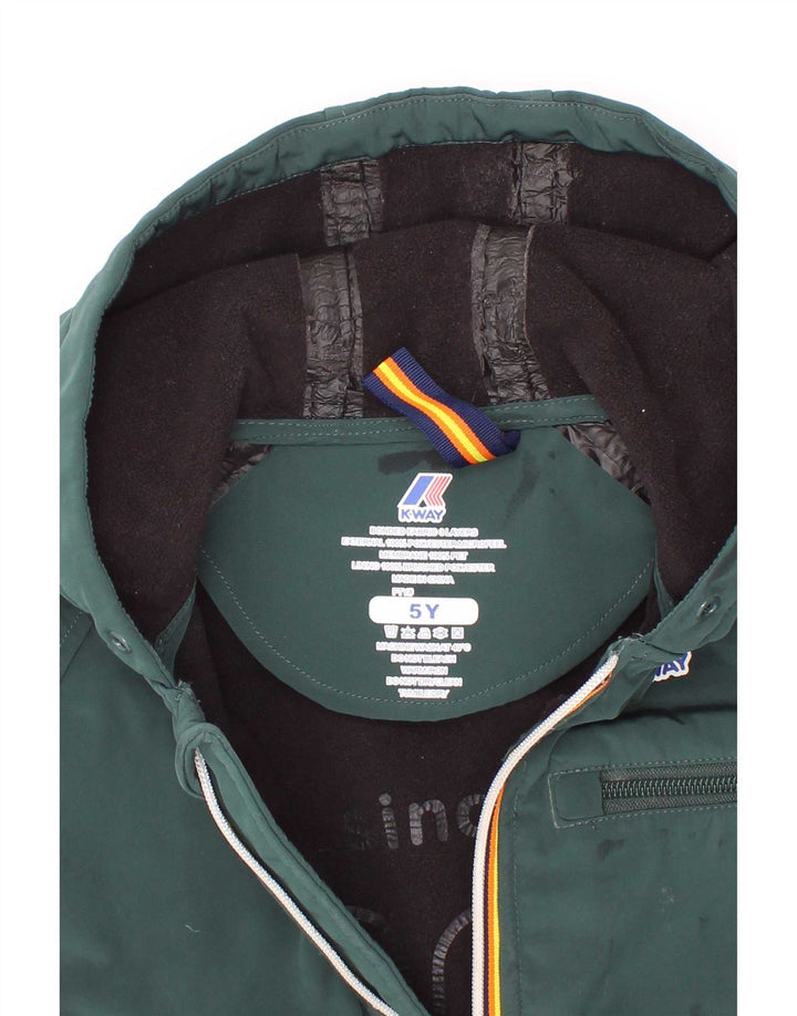Jaqueta corta-vento com capuz K-Way Boys 4-5 anos poliéster verde