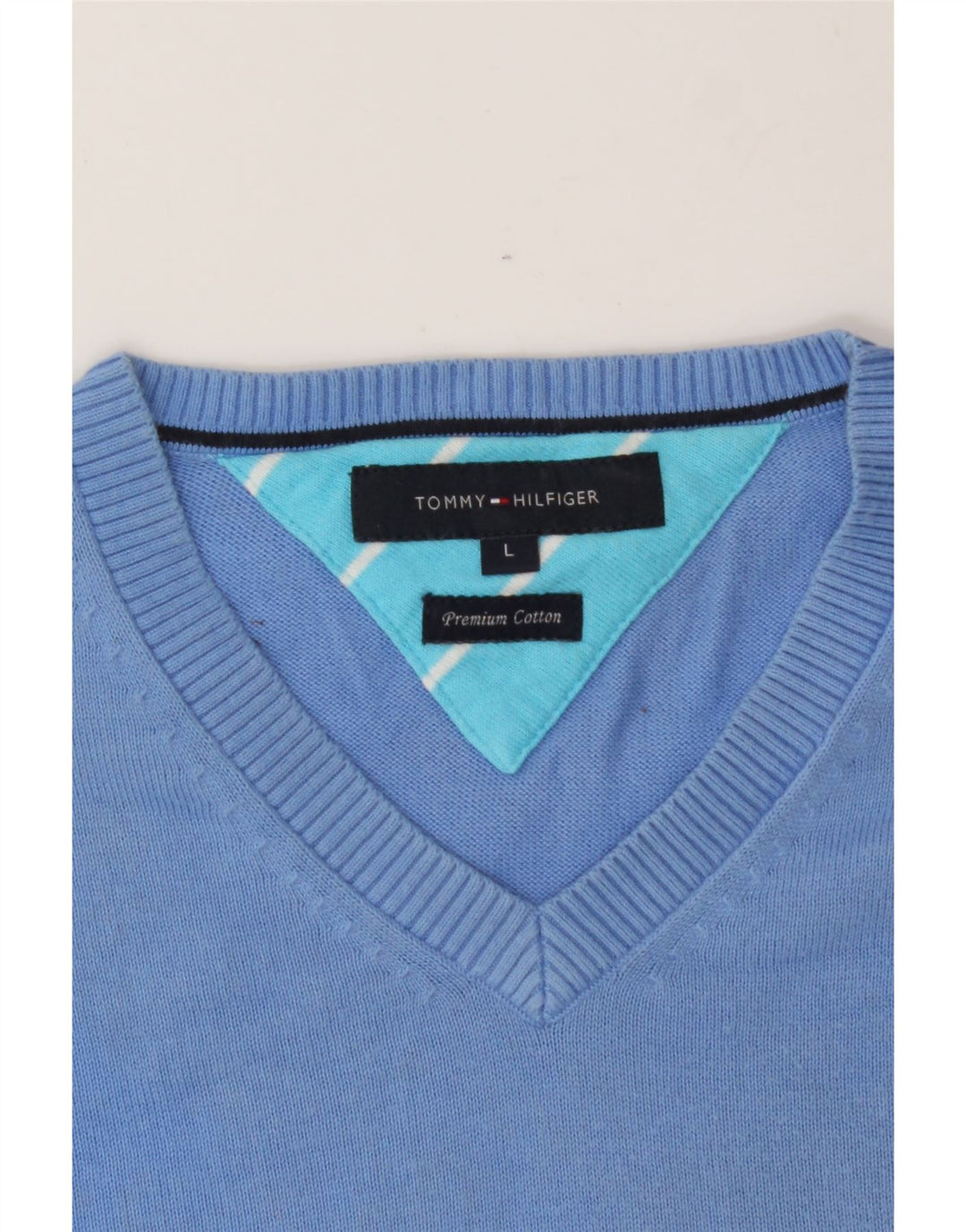 TOMMY HILFIGER Mens V-Neck Jumper Sweater Large Blue Cotton Vintage Tommy Hilfiger and Second-Hand Tommy Hilfiger from Messina Hembry 