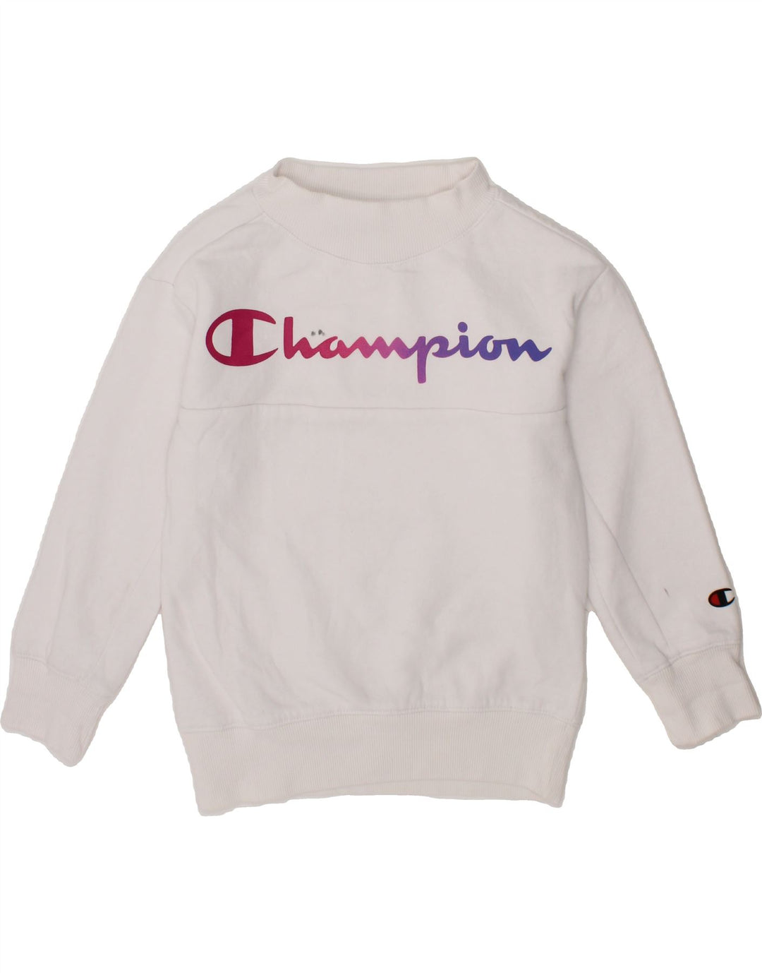 CHAMPION Girls Graphic Sweatshirt Jumper 3-4 Years 2XS White Cotton Vintage Champion and Second-Hand Champion from Messina Hembry 