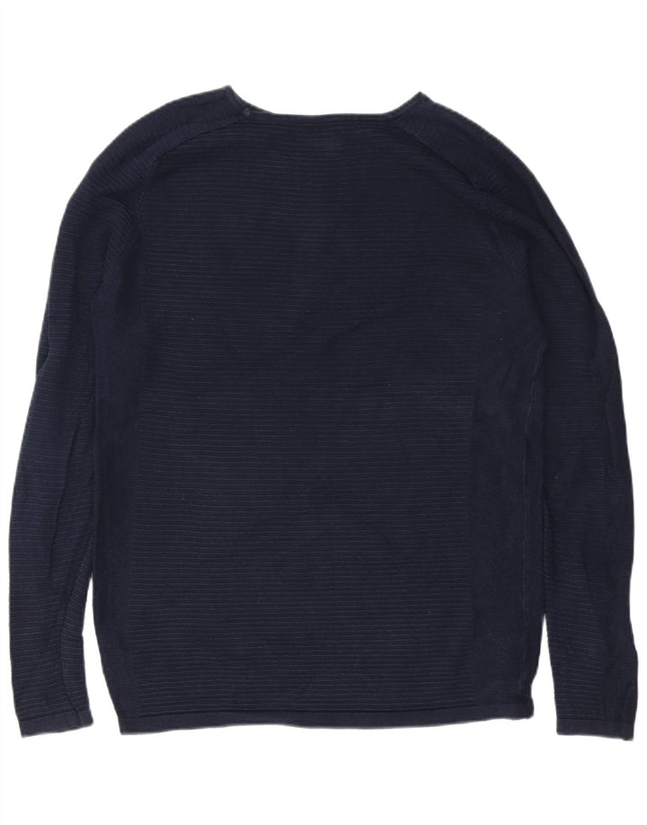 Jack & Jones Camiseta masculina de manga comprida média azul marinho algodão listrado