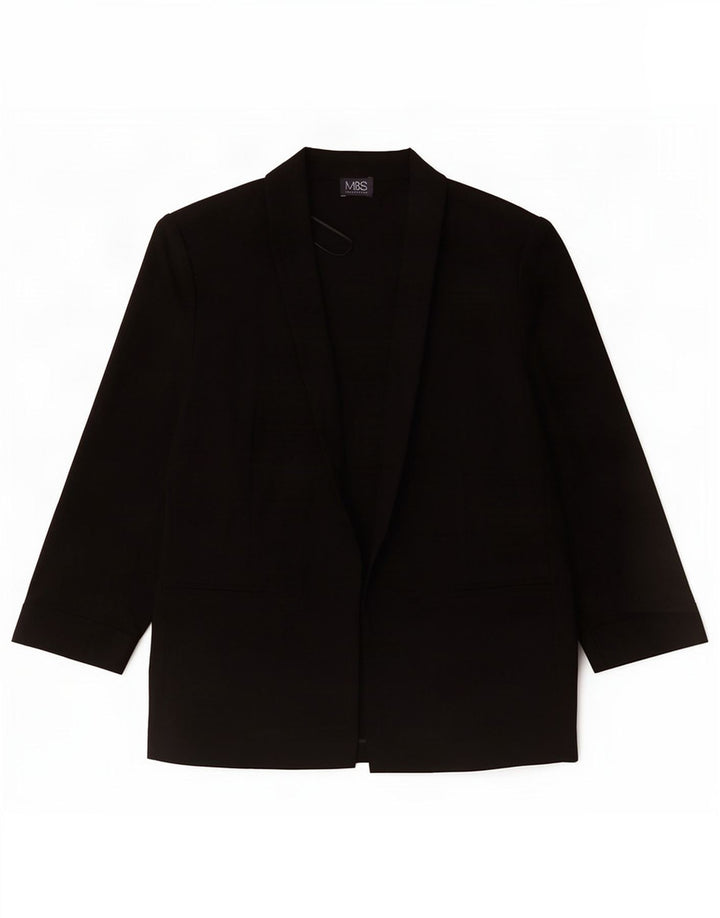 Jaqueta blazer feminina Marks & Spencer manga 3/4 aberta Reino Unido 14 grande preta