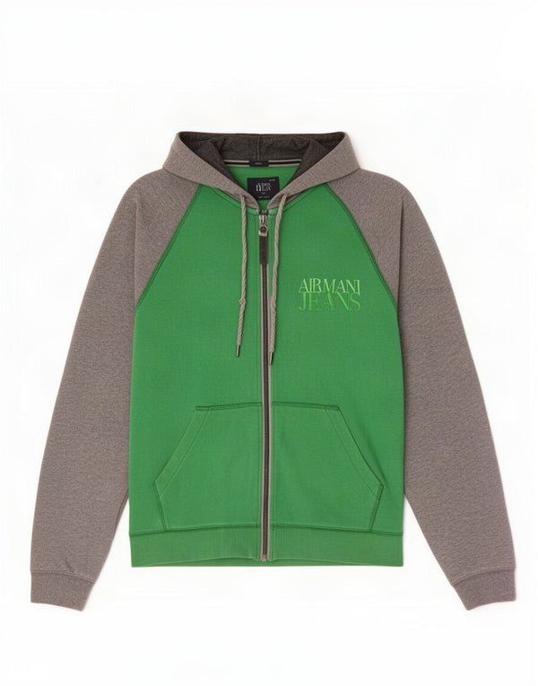 Suéter feminino Armani Jeans com capuz e zíper gráfico Reino Unido 16 grande verde