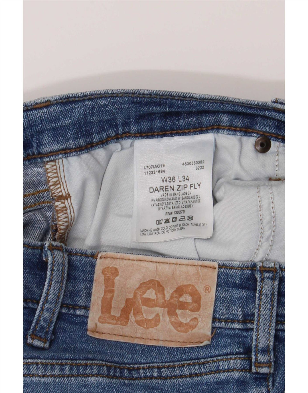 Lee Mens Daren Zip Fly Distressed Slim Jeans W36 L34 Azul Algodão