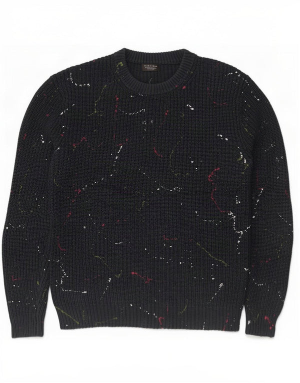Zara Suéter masculino com gola redonda XL algodão manchado preto