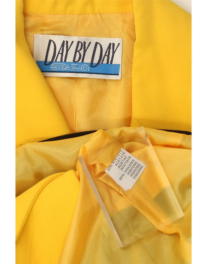 Jaqueta blazer feminina vintage com 3 botões Reino Unido 14 bloco colorido amarelo médio