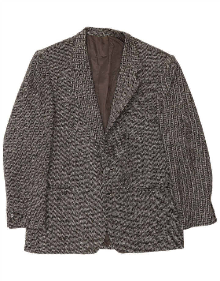 Jaqueta blazer masculina Lanificio Campore com 2 botões Reino Unido 40 grande espinha de peixe cinza