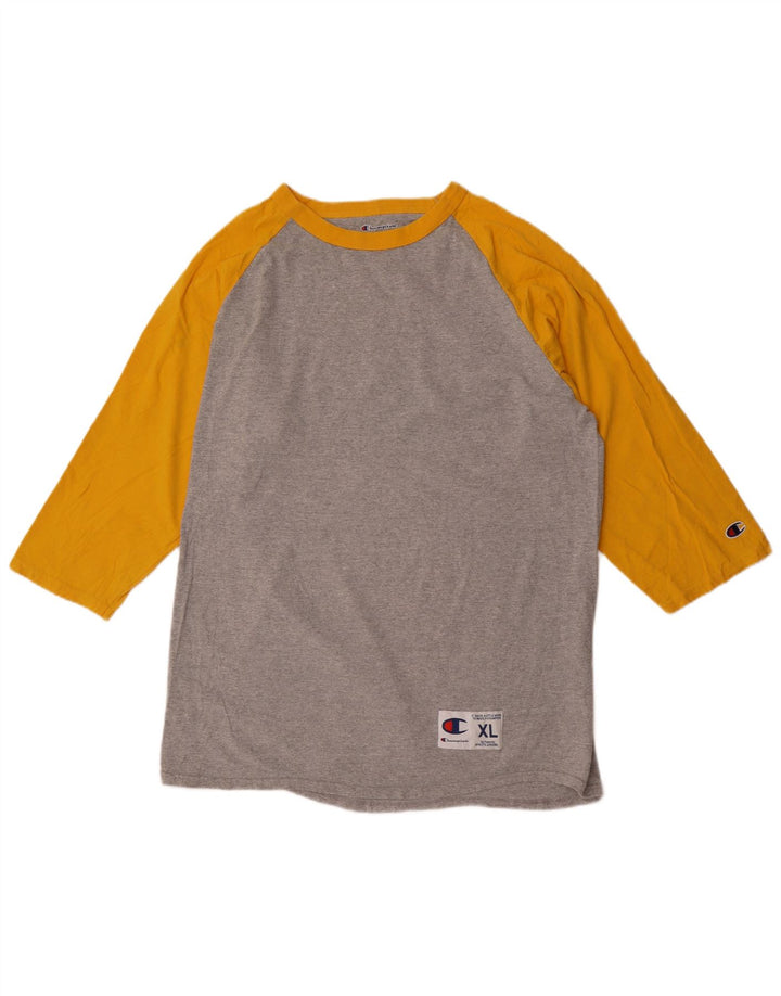 CHAMPION Camiseta masculina de manga comprida XL cinza colorblock algodão