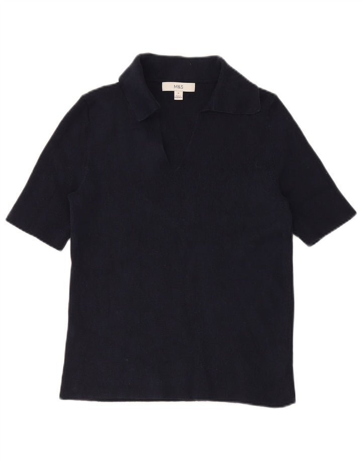 Camisa polo feminina Marks & Spencer Reino Unido 12 algodão azul marinho médio