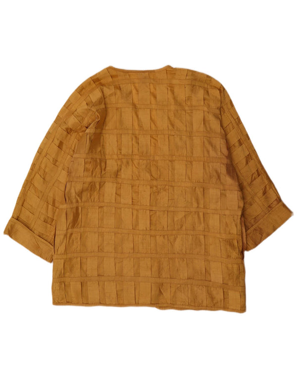 Blusa feminina vintage de manga comprida UK 20 2XL seda xadrez amarela