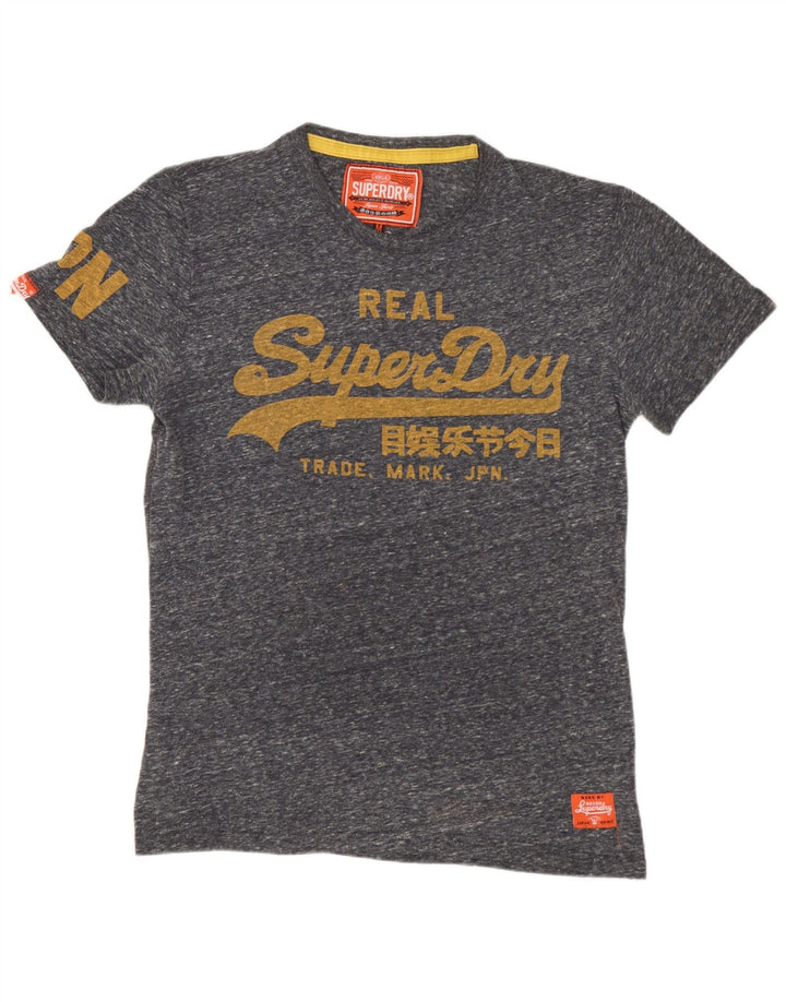 Camiseta masculina gráfica SUPERDRY Top algodão manchado cinza médio