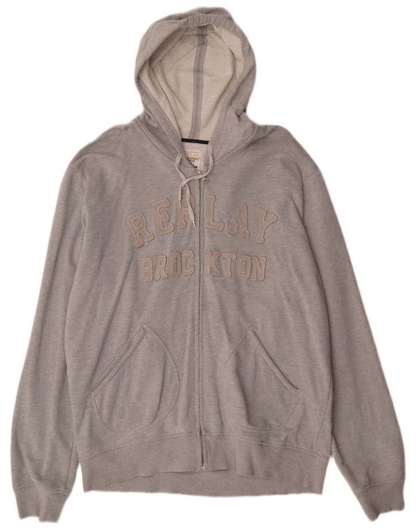 Suéter masculino Replay com capuz e zíper gráfico 2XL algodão cinza