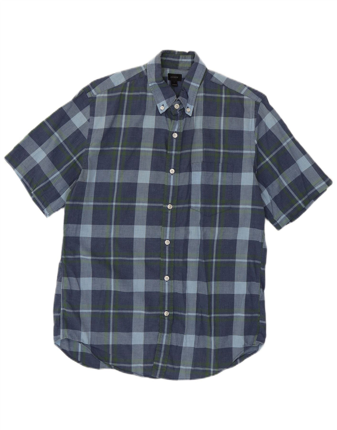 J. CREW Camisa masculina de manga curta xadrez azul marinho médio