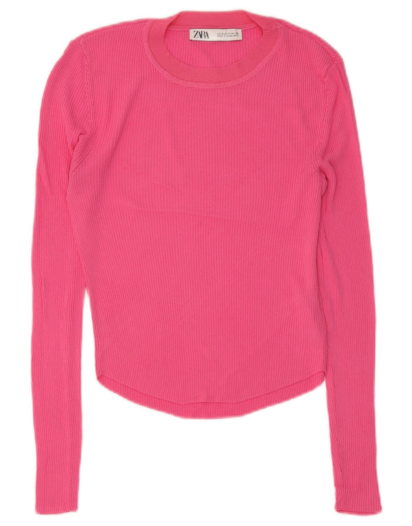 Zara Womens Regular Top Manga Longa Reino Unido 8 Pequeno Rosa Viscose
