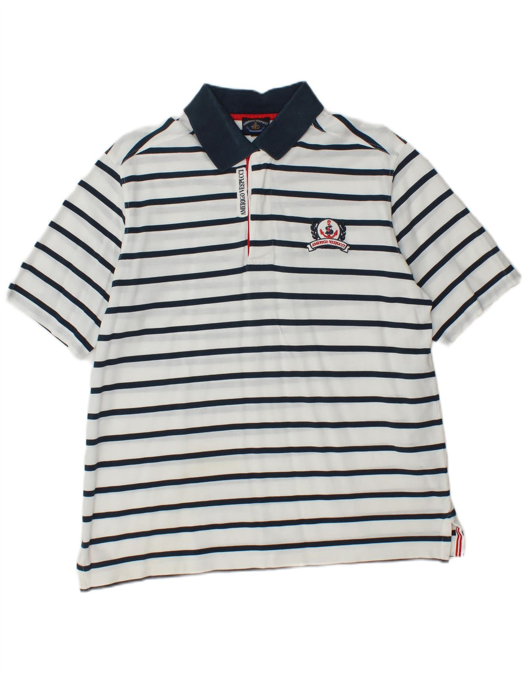 Camisa polo masculina de rugby Amerigo Vespucci grande listrada branca