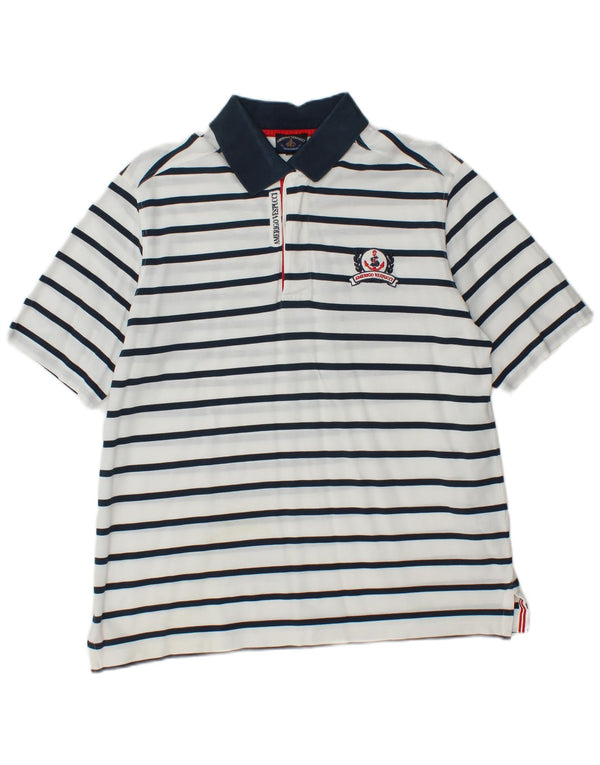 Camisa polo masculina de rugby Amerigo Vespucci grande listrada branca