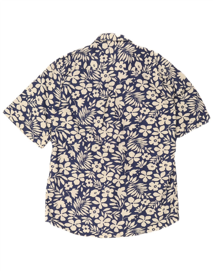 Camisa masculina vintage de manga curta média azul marinho floral