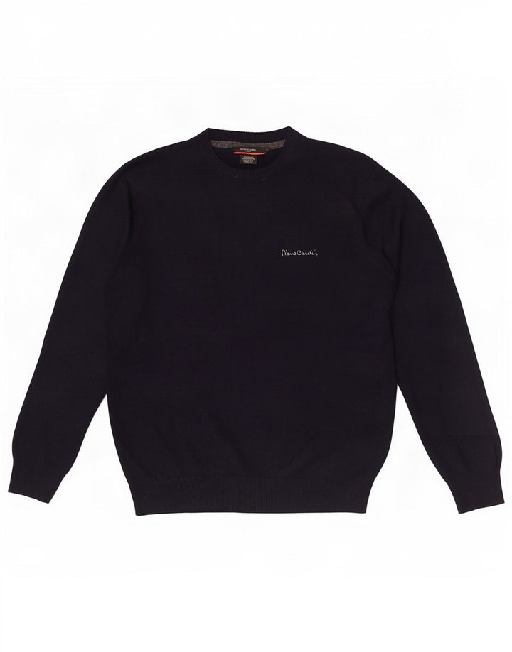 Suéter masculino Pierre Cardin com gola redonda e pequeno acrílico azul marinho