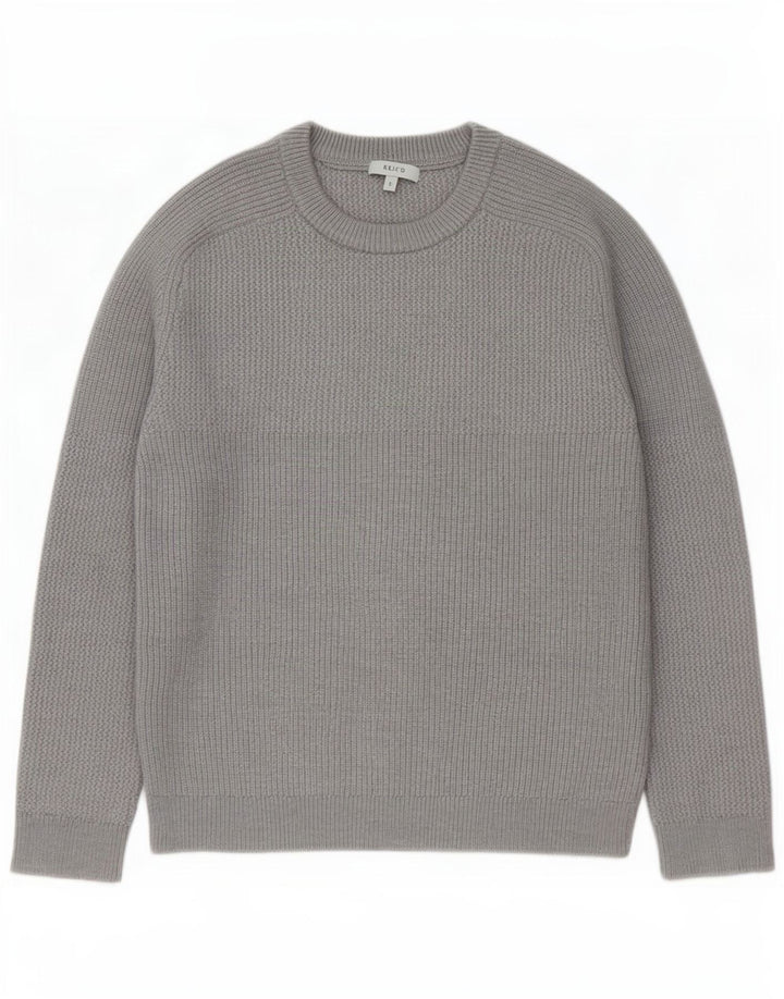 Suéter masculino Reiss com gola redonda, grande lã cinza