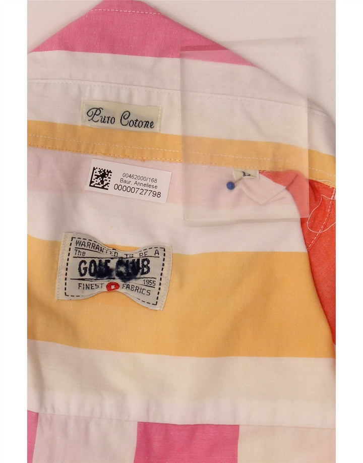 Camisa masculina vintage de manga curta grande algodão listrado multicolorido